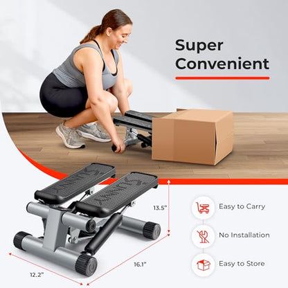 Sunny Health & Fitness Mini Steppers for Exercise at Home, Stair Step Workout Machine with Resistance Bands, Full Body Cardio Equipment, Optional Free SunnyFit App Connection Smart Stepper
