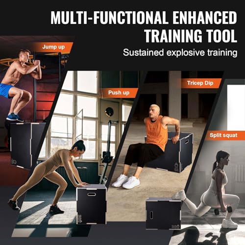 Plyometric Jump Box 3 in 1-30/24/20 Inch Wooden Plyo Box for Fitness, Agility Training, Step Ups - Home Gym Equipment - Black