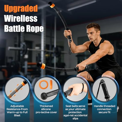 Cordless Battle Ropes with Adjustable Weighted Ropeless Battle Rope for Home Gym Exercise, Portable Workout Equipment for Strength Training & Cardio Fitness for Women & Men