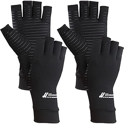 2 Pairs Copper Arthritis Gloves - Compression Gloves for Arthritis Pain Relief Rheumatoid Osteoarthritis Carpal Tunnel, Fingerless Copper Gloves for Typing, Daily Work - for Women Men Black (Small) - color: Black, size: Small (2 Pair)
