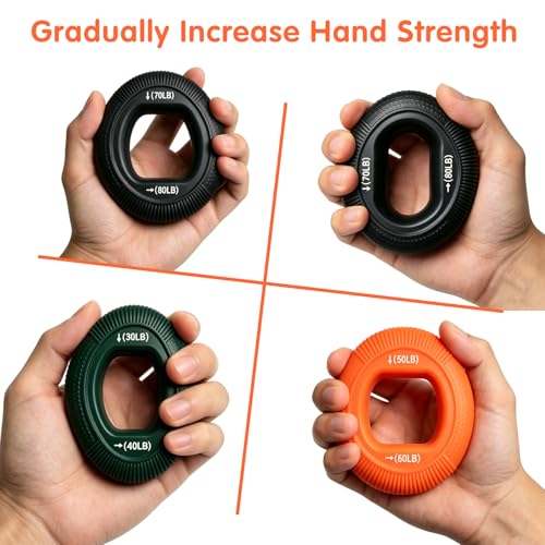 Grip Strength Trainer (30-80lbs) - 6 Resistance Levels, 3PCS Silicone Hand Grip Strengthener Rings for Rock Climbing, Athletes, Finger Workout & Stress Relief - Double Force Design