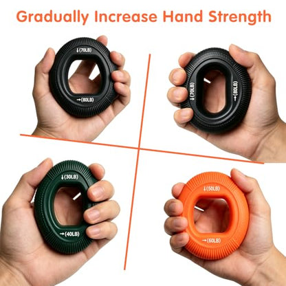 Grip Strength Trainer (30-80lbs) - 6 Resistance Levels, 3PCS Silicone Hand Grip Strengthener Rings for Rock Climbing, Athletes, Finger Workout & Stress Relief - Double Force Design