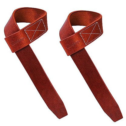 | Leather weight Lifting Wrist Straps | Set of 2, 20" Genuine Leather Grips for heavy lifts | Soft, Pliable, Wrist support for Strength Training & Exercise