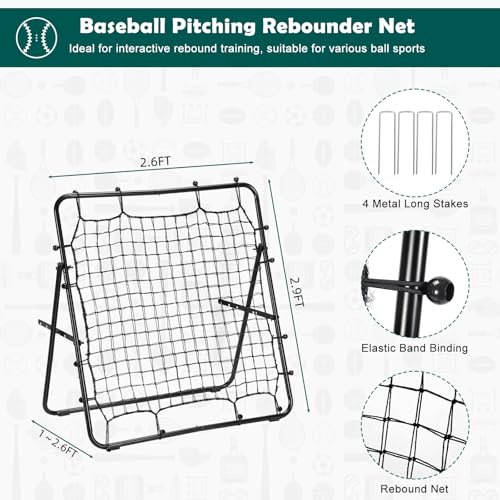 LIANTRAL Baseball Rebounder Net, Adjustable Bounce Back Trainer for Soccer, Softball, Portable Folding Rebounder for Passing & Shooting Practice, Soccer Bounce Back net Net for Kids, Black
