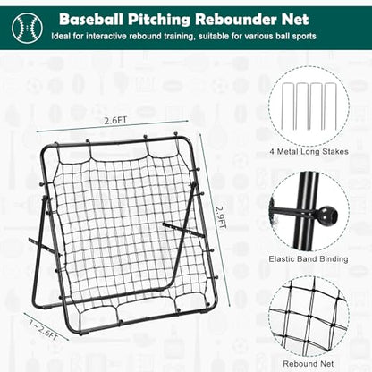 LIANTRAL Baseball Rebounder Net, Adjustable Bounce Back Trainer for Soccer, Softball, Portable Folding Rebounder for Passing & Shooting Practice, Soccer Bounce Back net Net for Kids, Black