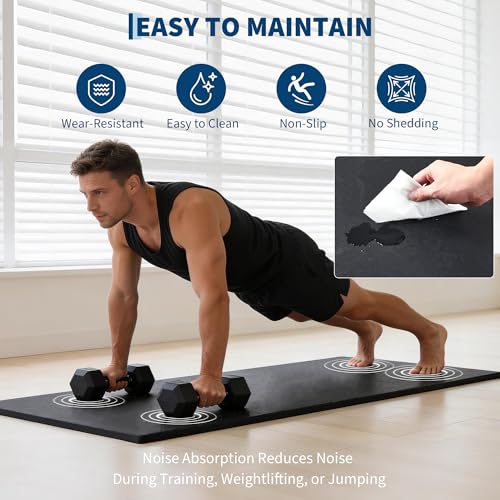Garvee Exercise Equipment Mats 0.56" Thick 48 Sq ft Gym Flooring – 12 Tiles (24" x 24") Rubber Top with High Density EVA Foam, Interlocking Puzzle Workout Mats for Home Gym Exercise– Black