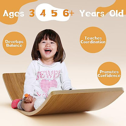 Gentle Monster Wobble Balance Board, Wooden Montessori Toy Rocker Board Natural Wood Kids Toddler Open Ended Learning Toy Yoga Curvy Board for Adult Office Classroom Christmas Gifts