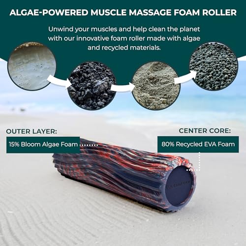 Tidal Roller - Red, Dark Navy & Natural Marbled - Muscle Massage Foam Roller for Back Pain & Stretching - Firm & Ergonomic Wide Wave Textured - Yoga, Athletics, Wellness - Full Size 20" x 5" - color: Red, Dark Navy & Natural Marbled