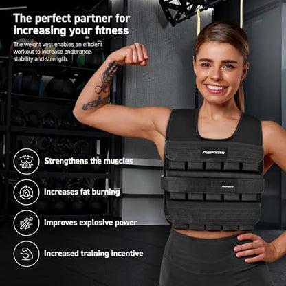 MSPORTS Weighted Vest Premium for Women & Men – Adjustable 11–65 lb, Running Vest, Walking Weight Vest, Tactical Style Training Vest for CrossFit, Strength, Cardio & Home Workouts - size: 11 lb