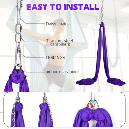 Aerial Silks Kit & Aerial Yoga Hammock - 11Yd Premium Fabric with Hardware - Easy Setup for Flying Yoga, Aerial Swing & Fitness - Supports Up to 14ft Rigging