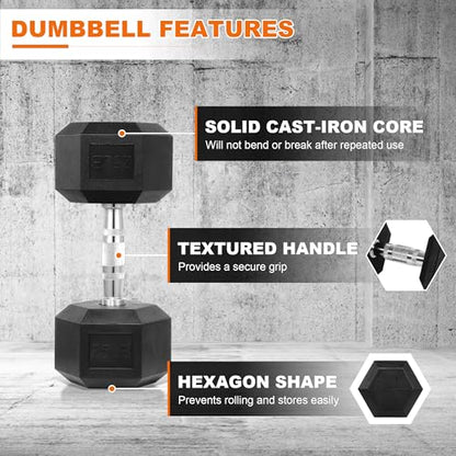 BalanceFrom Rubber Encased Hex Dumbbell in Pairs, Singles or Set