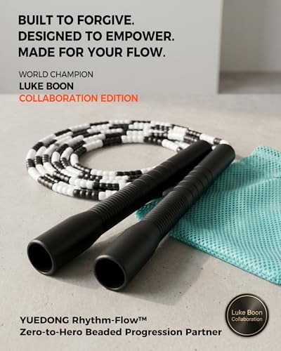 YUEDONG Soft Beaded Jump Rope for Teens & Adults, World Champion Luke Boon Collaboration, Adjustable Freestyle Jump Rope with 20cm Long Handles, Tangle-Free TPU Beads for Rhythm Training, Fitness Workout & Tricks