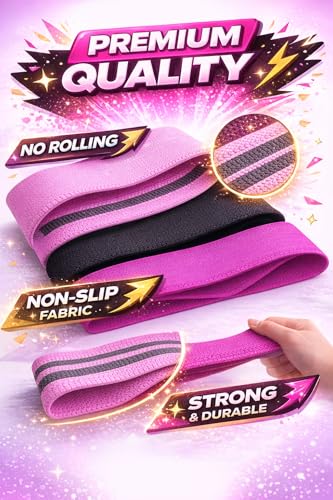 3-Piece Fabric Resistance Bands Set for Women & Men, Anti-Slip Hip Bands for Glutes, Legs & Booty Workouts Polyester & Latex Exercise Bands with Workout Guide