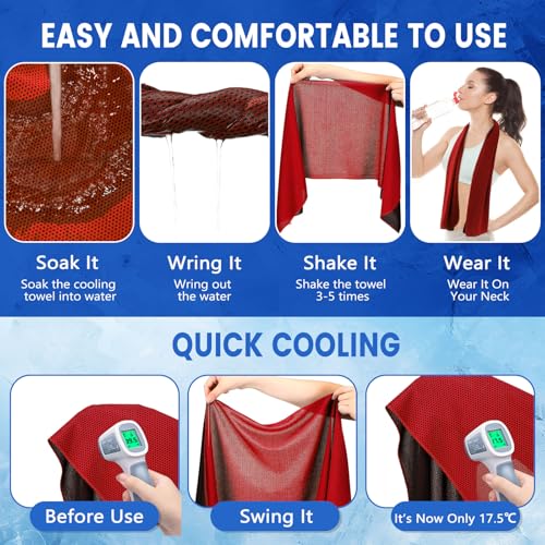 100 Pack Cooling Towels, 40"x12" Cooling Towels for Neck and Face Breathable Soft Chilly Sweat Rag Microfiber Sport Rags for Gym Yoga Golf Running - color: Deep Blue, Red