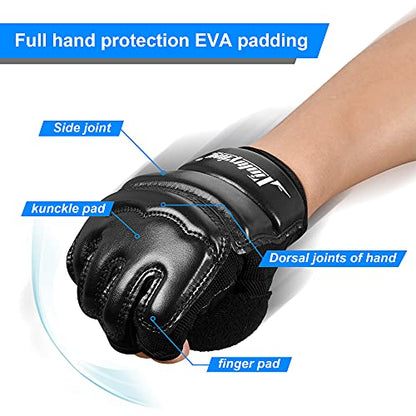 Punch Bag Taekwondo Karate Gloves for Sparring Martial Arts Boxing Training Fingerless Women Kids - color: Black, size: Large