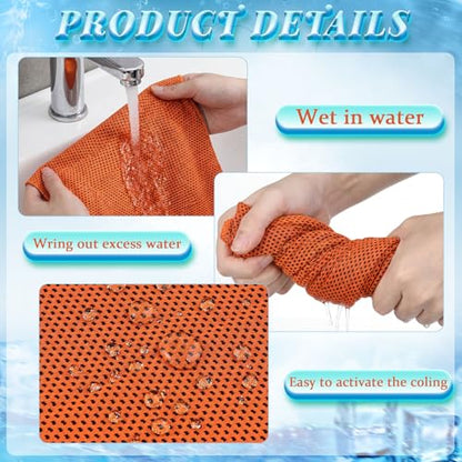 Honoson 10 Pcs Cooling Towels for Neck and Face, 47"x12" Sports Breathable Ice Towels Microfiber Chilly Sweat Rags with Portable Bottle for Gym Golf Athletes Yoga Workout Hot Weather (Orange)