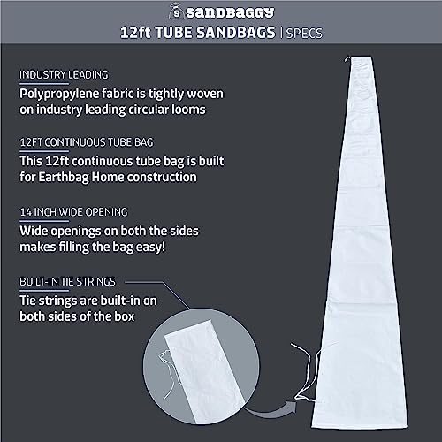 Sandbaggy Empty Tube Sandbags w/UV Protection | Helps Build Earthbag Homes Faster | Sandbag Protects Homes & Businesses from Flooding | Similar to SuperAdobe Bags - size: 14 in. wide x 12 ft long