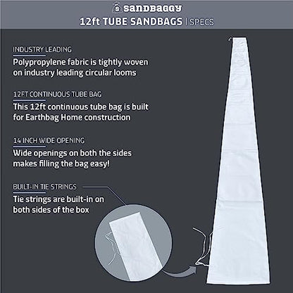 Sandbaggy Empty Tube Sandbags w/UV Protection | Helps Build Earthbag Homes Faster | Sandbag Protects Homes & Businesses from Flooding | Similar to SuperAdobe Bags - size: 14 in. wide x 12 ft long