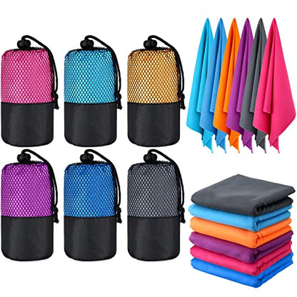 6 Pieces Quick Dry Travel Towel Bulk, Microfiber Lightweight Beach Towel with Bag Compact for Adults Swimming Trip Camping Sports Gym Yoga 20 x 39 Inches(Classic Color)