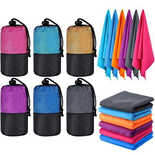 6 Pieces Quick Dry Travel Towel Bulk, Microfiber Lightweight Beach Towel with Bag Compact for Adults Swimming Trip Camping Sports Gym Yoga 20 x 39 Inches(Classic Color)