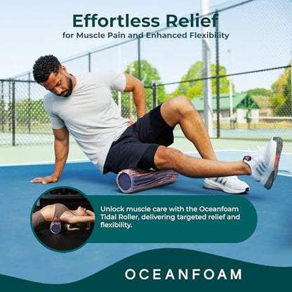 Tidal Roller - Red, Dark Navy & Natural Marbled - Muscle Massage Foam Roller for Back Pain & Stretching - Firm & Ergonomic Wide Wave Textured - Yoga, Athletics, Wellness - Full Size 20" x 5" - color: Red, Dark Navy & Natural Marbled
