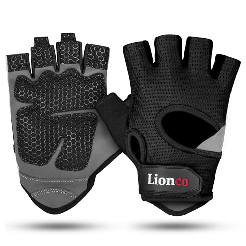 LIONCO Workout Gloves for Men Women,Weight Lifting Gloves with Breathable Gel Padded Excellent Grip for Gym Exercise,Cycling,Weightlifting,Fitness Training,Pull Ups and Climbing and Rowing - color: BLACK, size: Large