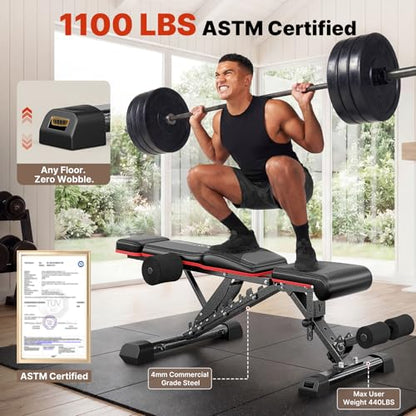 YOLEO 1100LB Adjustable Weight Bench with Bench Press Stand, Foldable Workout Bench with Extended Head/Elbow Pad(for Users up to 7')