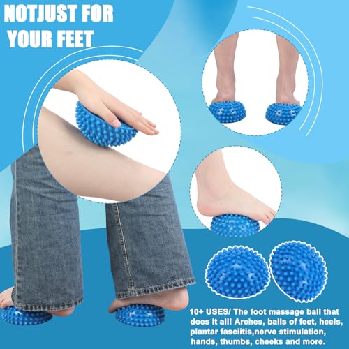 2 Pcs Half Round Massage Ball for Feet Blue Spiky Massage Ball for Adults Sports, Stability Training, Muscle Balancing Therapy, Yoga Gymnastics Exercise - color: Blue