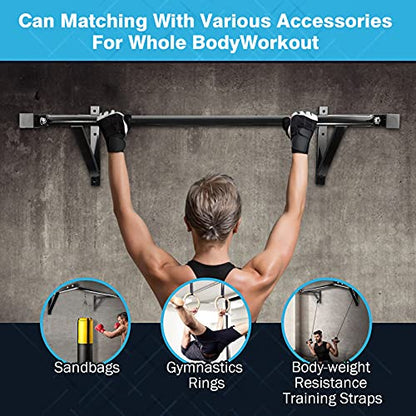 Pull Up Bar Wall Mounted Home Gym, 500lbs Capacity Heavy Duty Iron Chin Up Bar Upper Body Workout Bar for Strength Training Equipment, Fitness Exercise Frame for Indoor Outdoor Use