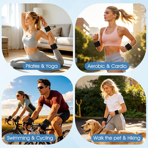 Ankle and Wrist Weights for Women & Men, Adjustable Leg & Arm Weights Set of 2 (1Lbs Each), Weighted Bangles Fits for Yoga, Pilates, Home Gym, Strength Training - color: Black
