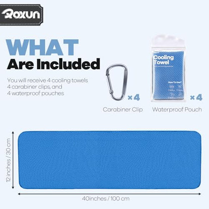 ROXUN Cooling Towels, 4 Pack (40''x12'') Chilly Ice Rags for Neck and Face - color: Dark Gray+grayish Blue+pink+green