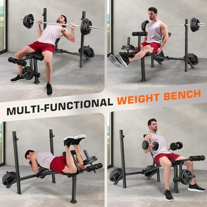 ANCHEER Weight Bench, 3 Sec Foldable Workout Bench with Squat Rack Leg Extension & Leg Curl, 900LBS Adjustable Bench Press for Home Gym, Standard Strength Training Bench - color: Arctic White
