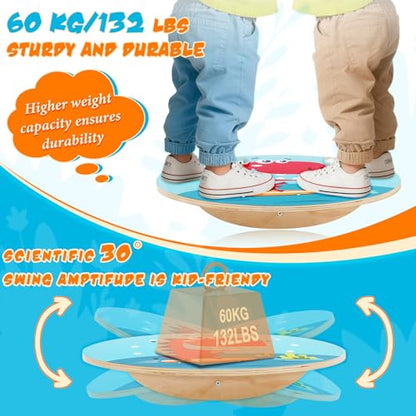 Jomifin Kids Wobble Balance Board - Wooden Rocker Board for Toddlers & Children, 123 LBS Durable Montessori Sensory Training Toy, - color: Red