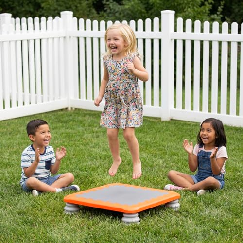 Mini Trampoline for Kids, 25 Inch Sensory Trampoline Bouncing Board with Non-Slip Base - color: Orange