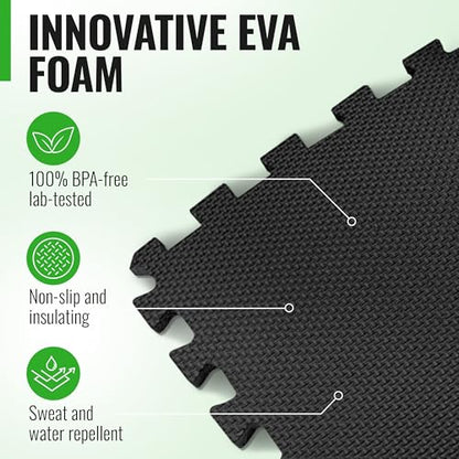Floor Protection Mat with 18 sqft [12.6" x 12.6"] – Extra Thick Floor Mats [20% More Protection] – Non-Slip Protective Mats for Home Gym