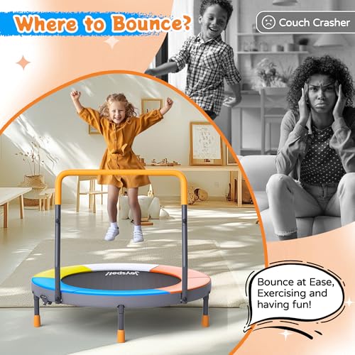 Premium 3FT Foldable Toddler Trampoline for Kids Ages 1-6, 36 Inch ASTM Certified Mini Trampoline with Adjustable Handle, 100 lbs Capacity, Quiet Elastic Bands, Safe for Indoor Outdoor Use