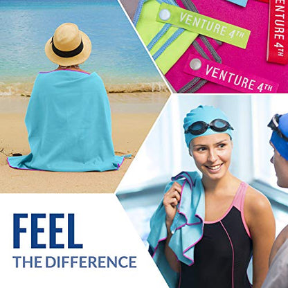 VENTURE 4TH Quick Dry Travel Towel - Fast Drying Ultra Soft Microfiber Towels - Essential for Camping, Backpacking, Yoga, Swimming, Gym, Sports and Beach - 3 Compact Sizes