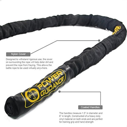 POWER GUIDANCE Battle Rope 1.5 Inch Diameter Poly Dacron 30Ft Length Exercise Equipment for Home Gym &Wall and Ceiling Mount Bracket for Suspension Straps Gymnastic Rings Yoga Swings