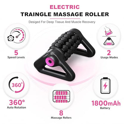 Electric Muscle Roller, 2 in 1 Traingle Massage Roller, 5 Speed Rolling Massager, Rechargeable, Deep Tissue and Muscle Recovery for Legs, Calves, Neck, Foot, Arms, Back