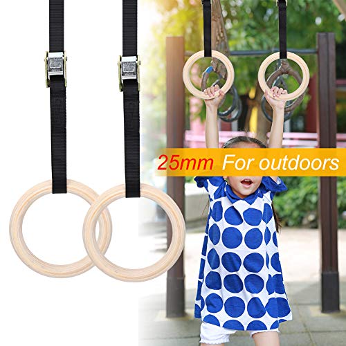 Topyond Wood Gymnastic Rings with Adjustable Straps, Olympic Rings 25mm for Gym, Workout, Exercise, Outdoor Training, Quick Install Carabiner, Can Hold up to 220lbs, 14.8 Ft. Strap