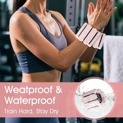 Wrist Weights – Ankle Wrist Weights for Women & Men – Adjustable Weighted Bangles Set (1 lb Each) | Arm and Leg Weights for Yoga, Pilates, Running & Walking - color: Beige