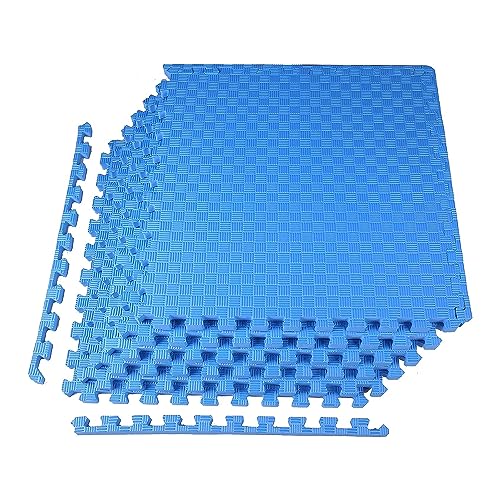 BalanceFrom Puzzle Exercise Mat 1" Thick, EVA Interlocking Foam Floor Tiles for Home Gym, Mat for Home Workout Equipment, Floor Padding for Kids, Blue, 24 in x 24 in x 1 in, 24 Sq Ft - 6 Tiles - color: Blue, style: One Inch Thick, 24 Square Feet