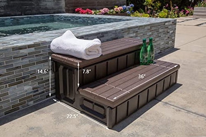 XtremepowerUS Universal 2 Slip-Resistant Spa & Hot Tub Step Outdoor Indoor Stool Pool Ladder Compartment Spa Step 36" Inches Long with Storage, Brown/Black - color: Brown