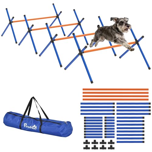 PawHut 4 Pieces Dog Agility Training Equipment, Dog Agility Course Backyard Set with Adjustable Height and Carry Bag, Indoor Outdoor Jumping Hurdles for Training, Orange