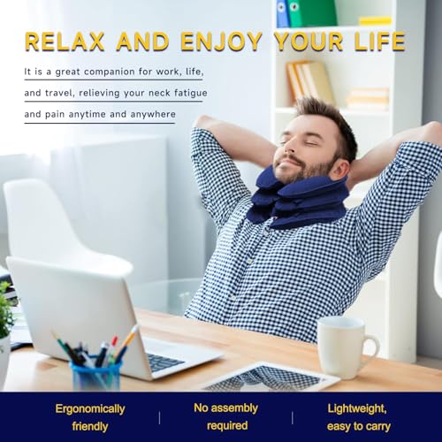Neck Stretcher, Cervical Traction Device, Neck Traction Device for Neck Pain Relief, Adjustable Inflatable Neck Stretcher Cervical Traction and Neck Brace, Neck Decompression Home Use (Blue)