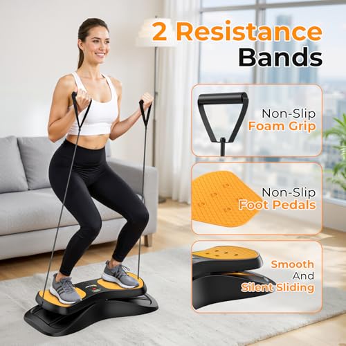 OWLSKY Balance Board with Resistance Bands, Portable Rock Stepper Featuring LCD Monitor, 330 lbs Capacity Ski Machine for Full Body Workout
