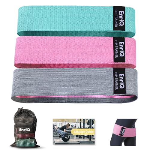 EnriQ Booty Bands Fabric Resistance Bands for Legs and Butt - Non Slip Cloth Hip Bands Elastic Workout Bands - Activate Glutes and Thighs - Made of Premium Elastic Fabric - color: Grey, Pink, Pale turquoise