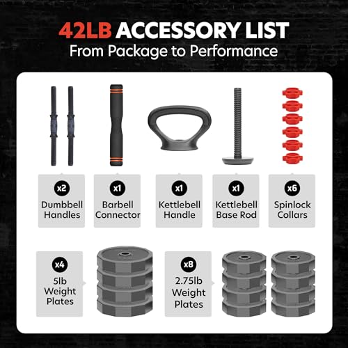 AmStaff 3-in-1 Adjustable Dumbbell, Kettlebell, Barbell Set, 2-43lbs, 12 Weight Levels, Compact Multifunctional Home Gym, Enhanced Transition, Safety Lock, Nonslip Handle