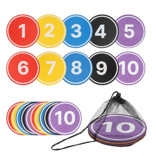 10PCS Anti-Slip Spot Markers Floor Spots,9 Inch Poly Spot Markers with Bag,Round Flat Floor Markers with Football,Basketball Training, Sport Activities and Exercise
