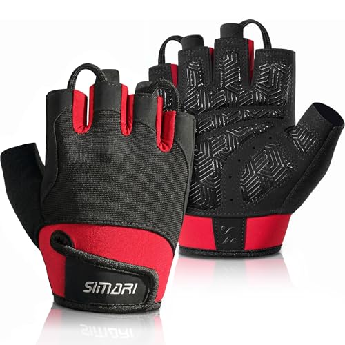 SIMARI Breathable Workout Gloves with Cushion Pad/Grip/Reduce Calluses, Weight Lifting Gloves for Gym Exercise, Cycling, Weightlifting Training, Fitness, Pilates, Kayaking, Gift for Men & Women - color: 3-Red, size: X-Large